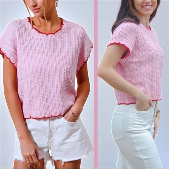 SO ME Pink Red Textured Light Weight Sweater Dolman Top NWT - Picture 7 of 15